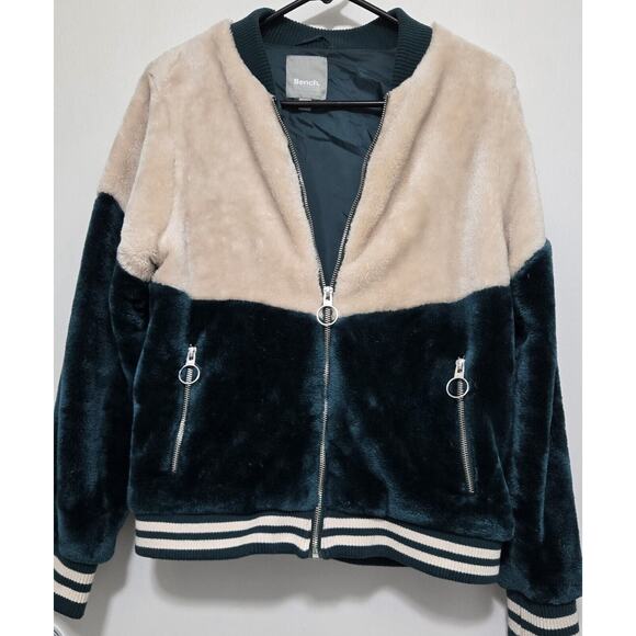 Bench Womens M Color Block Bomber Jacket Ponderosa Pine SOFT Sherpa Ribbed Trim - Picture 2 of 15
